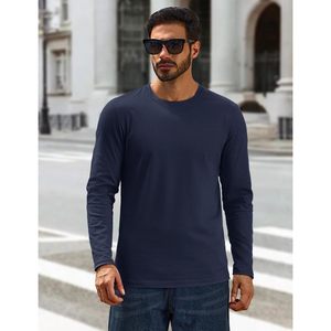 Cotrasen T-shirts basiques à manches longues pour hommes 100% coton biologique col rond doux décontracté 220 grammes de poids - Product Image 3