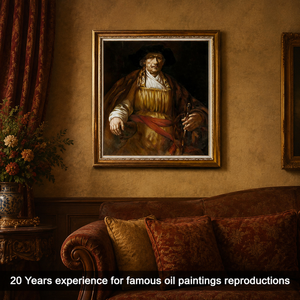 Reproduction de l'autoportrait de Rembrandt, chef-d'œuvre prestigieux fait main, peinture murale classique <span class=keywords><strong>baroque</strong></span> pour la décoration de villa et de bureau. - Product Image 3