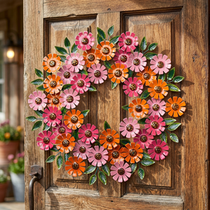 Corona de flores redonda hecha a mano de plástico decorativa multicolor estilo rústico sin iluminación - Product Image 5