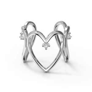 Dylam Simplicity Design S925 Silver Rhodium 18K Gold Plated Curve Geometric Heart Shape Hallow Out 5A Zirconia <b>Open</b> <b>Rings</b> - Product Image 1