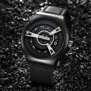 Futuristic Mens Unique Turbine Dial <b>Watch</b> Black <b>Case</b> Black Leather Strap Quartz Wristwatch - Product Image 2