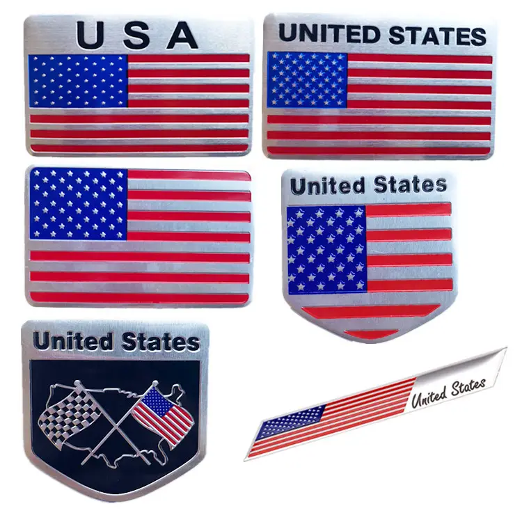 Many Nation flag metal car stickers on stick cheap price aluminum emblem small size custom logo Applicable to American flag