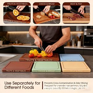 Tablas de cortar rectangulares de madera de acacia antideslizantes para carne, pescado, queso y pan - Product Image 2
