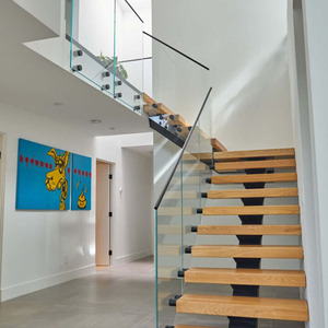 <span class=keywords><strong>Escalera</strong></span> Moderna de Madera de Roble con <span class=keywords><strong>Peldaños</strong></span> Flotantes, Barandilla de Panel de Vidrio, Escalones de Madera Sólida, <span class=keywords><strong>Escalera</strong></span> Flotante con LED para Apartamento o Villa - Product Image 2