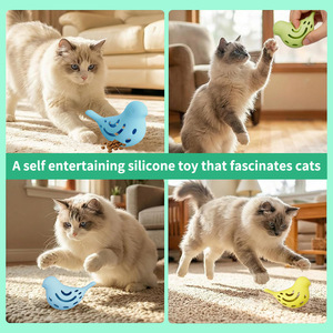 Silicone <b>Cat</b> <b>Toy</b> Bird Shape Food Dispenser For <b>Cats</b> <b>Interactive</b> Feeding Fun Playtime Pet Chew <b>Toy</b> Yellow Green Blue - Product Image 4