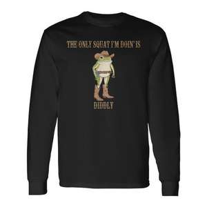 T-shirt à manches longues unisexe à col rond pour adulte avec impression numérique « The Only Squat I'm Doin' Is Diddly Frog Meme » - Product Image 1