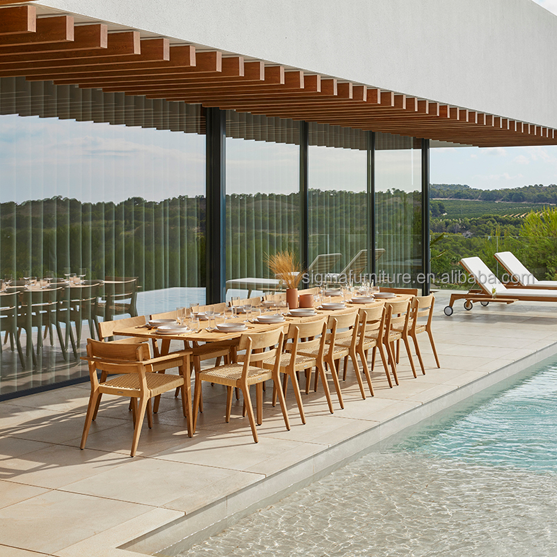 Outdoor Dining Area Home Hotel Modern Natural Wood Extendable Dining Table Teak