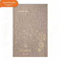Carnet de gratitude personnalisé A5, couverture en tissu cousue, couverture rigide en lin, dorure or de luxe, questions de réflexion quotidiennes, cadeau bien-être