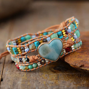 Pulsera Tejida de Cuero con Piedras de Colores Mixtos con Tema de Amor, Pulsera de Amistad Bohemia con Forma de Corazón, Joyería de Regalo Unisex - Product Image 2