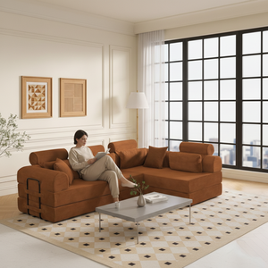 Divano Componibile a L in Velluto a Coste Compresso, Moderno e Minimalista, Salvaspazio per Soggiorno e Camera da Letto - Product Image 1