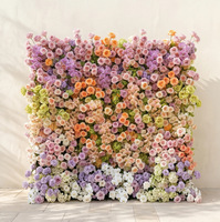 Mur de fleurs artificielles en tissu avec roses et hortensias en soie