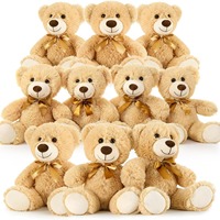 En gros, Ours en peluche doux à poils longs de 35 cm avec nœud papillon, assis, personnalisable avec logo, Fabricants OEM ODM