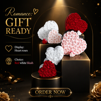 Petite boîte cadeau en forme de cœur avec rose éternelle de 3-4 cm, fleur séchée, décoration florale de table pour la Saint-Valentin et la Fête des Mères