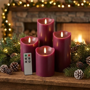 เทียน LED ไร้เปลวไฟ รุ่น 3D Real <span class=keywords><strong>Flame</strong></span> Pillar สีม่วง ของ Matti พร้อมรีโมทคอนโทรล ทำจากพาราฟิน - Product Image 1
