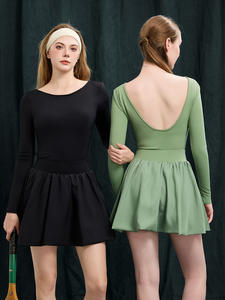 Neu eingetroffen: Damen-Tennisrock-Set mit abnehmbarem Golfrock, 2-teiliges Fitness-Set mit langärmeligem T-Shirt, Lauf- und Sportbekleidung-Set - Product Image 2