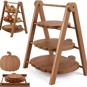 Three Tier Solid Wood Pumpkin Shelf Folding Dessert Display Rack Halloween Table <b>Decoration</b> - Product Image 4