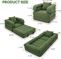 Sofá Cama Plegable 3 en 1, Sillón Convertible con Reposabrazos, Futón de Corduroy sin Estructura con Almohada para Sala de Estar