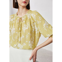 Chemisier de luxe 100 % soie de mûrier tissée à imprimé floral pour femme, élégant, col rond, manches mi-longues, anti-humidité, 2026