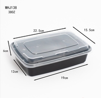 Boîte à bento rectangulaire en plastique transparent noir jetable MERCURA 32OZ, boîte à lunch épaisse pour la restauration rapide, conteneur à emporter en PP avec couvercle en PP