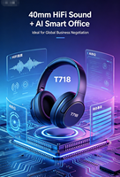 Casque sans fil supra-auriculaire AI V5.2 avec traduction en temps réel, enregistreur vocal, transcription de réunions et liste de tâches, haut-parleur 40 mm