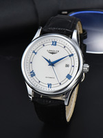 Montre homme automatique LONGLUX, montres mécaniques en gros, simples, polyvalentes, avec date, étanches, mode, bracelet en cuir, cadeau pour homme