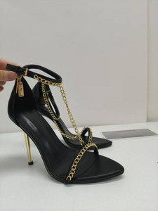 Sandales à talons hauts pour femmes - Or, à bride cheville, bout ouvert, chaîne métallique, bout pointu - Product Image 4