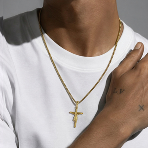 Collar Clásico con Cruz, Colgante Religioso para Hombre y Mujer, Joyería con Crucifijo de Jesús, Chapado en Oro Real de 14K, Collar Católico de Acero Inoxidable - Product Image 3