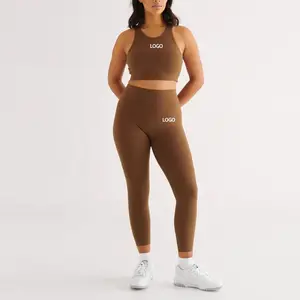 Legging taille haute personnalisé OEM et débardeur soutien-gorge de sport 2 pièces ensemble fitness, entraînement gym yoga pour les femmes