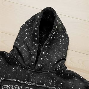 ES Tùy Chỉnh Thời Trang Đường Phố Nặng 400gsm Bông Rhinestone Đính Áo Đau Khổ Thêu Vá Logo Axit Rửa Hoodies Người Đàn Ông - Product Image 2