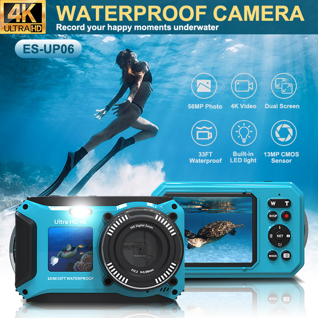 Outdoor Rugged Waterproof Shockproof Dustproof Dual Screen hd Video Selfie 4k 13MP Sensor Camera for Under Water