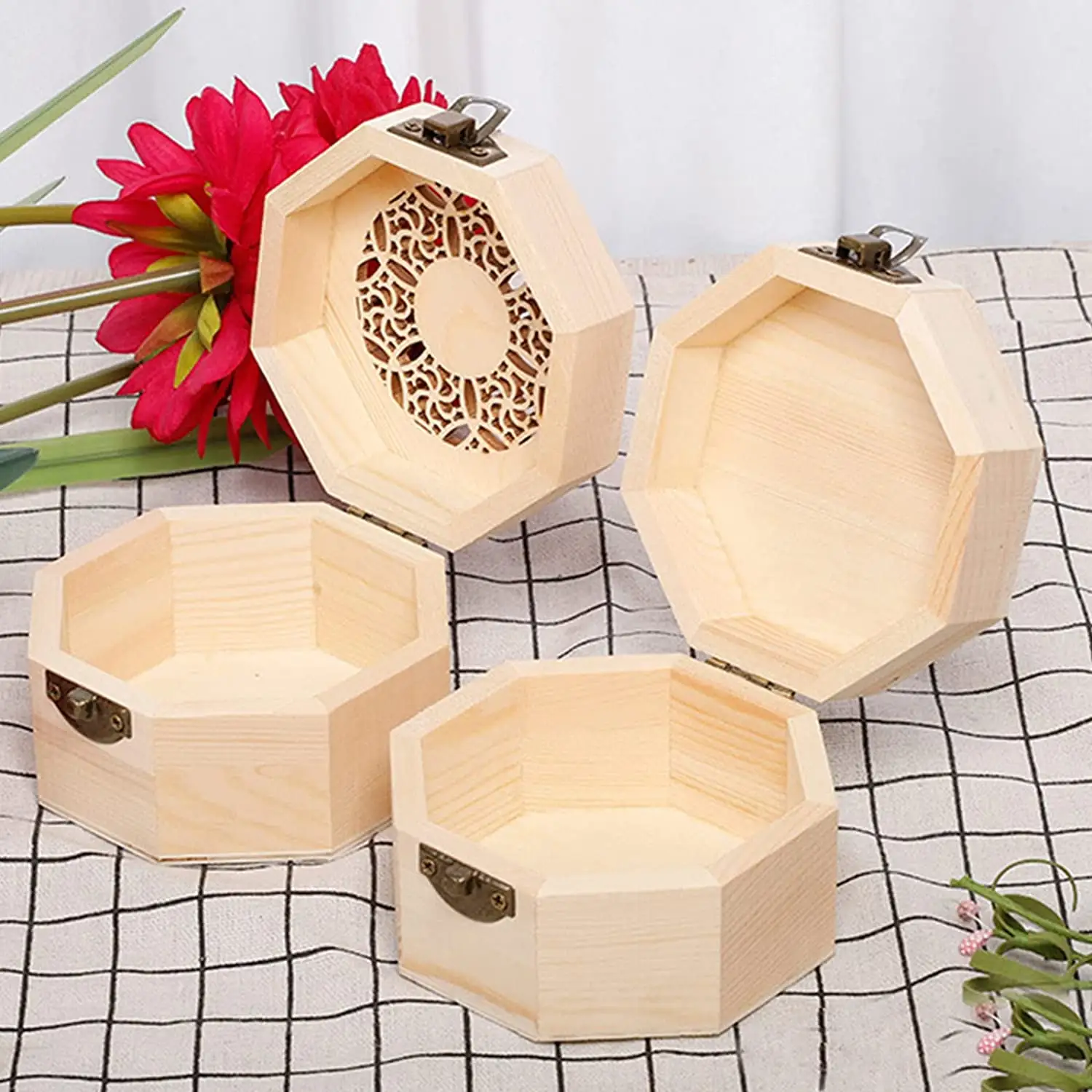 Personalized Unique Rustic Peach Theme Jewelry Wooden Box Wedding Ring Box with Wood Ring Bearer for Gift Storage