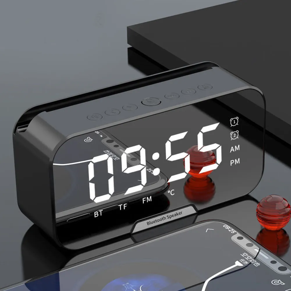 High Quality Mini Alarm Clock Speaker Bluetooth Phone Holder LED Display Digital Portable Speaker