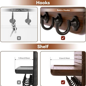 Wooden Wall Mounted Storage <b>Rack</b> With Retro Hooks And <b>Shelf</b> For Keys Coat Organizer Living Room Front Door - Product Image 1