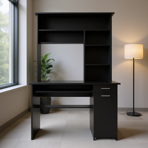 Acequia Office <b>Computer</b> <b>Desk</b> <b>Black</b> Modern Design With Storage Cabinet For Home Office Workspace - Product Image 2
