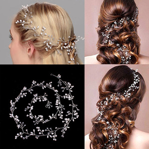 Wholesale Sparkling Handcrafted Metal Gold/Silver/Rose Gold Plated One Meter <strong>Bridal</strong> <strong>Hair</strong> <strong>Band</strong> 1m Long Vine Pearl Headpieces - Product Image 6