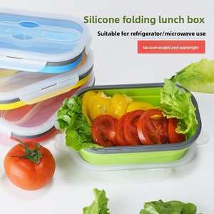 Boîte à lunch pliable en silicone portable avec couvercle, capacité de 301 à 500 ml, design rectangulaire minimaliste moderne pour les voyages en plein air - Product Image 2