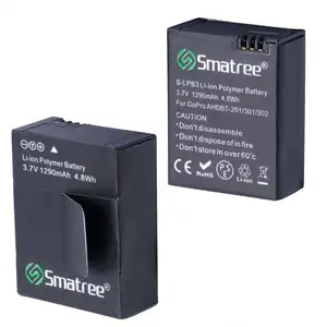 适用于GoPro Hero3的Smatree高容量锂离子电池3.7v 1290mAH和迷你双充电器套件，3