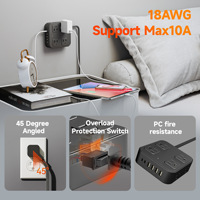 Multiprise électrique sur rail personnalisée avec ports USB, station de charge universelle OEM/ODM pour bureau, protection contre les surtensions, 45 prises inclinées