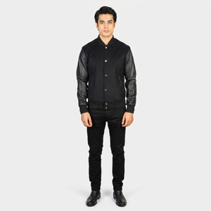 Blouson universitaire tendance pour homme en toile, col montant, logo personnalisé sur le devant, imperméable, coupe-vent, respirant, 100 % coton - Product Image 1