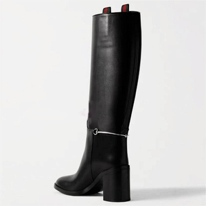 Women's Square Toe Knee High Boots Ladies High Chunky Heels Solid on Shoes Belt Buckle Decor Long <b>Booties</b> - Product Image 6