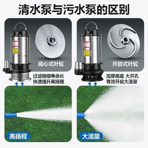 WQ Submersible Sewage Pump 1 Hp 1-1/2 In Flange Connection Single Phase Motor Axial Flow For Household Septic Tank - Product Image 2