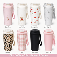 Mignon Gobelet Isotherme en Acier Inoxydable 304 de 500 ml avec Paille, Sangle de Transport et Couvercle Ouvert, pour Femme, Bureau, Maintien au Chaud, à Emporter