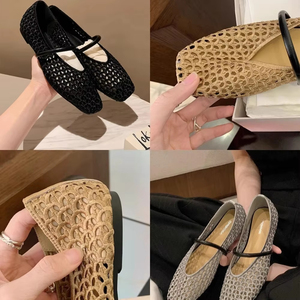 รองเท้าส้นเตี้ยแบบสี่เหลี่ยมสำหรับผู้หญิง ดีไซน์โปร่งสบาย ระบายอากาศได้ดี แบบแมรี่เจน  วัสดุตาข่ายชั้นเดียว - Product Image 4