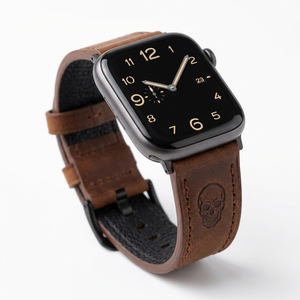 Cinturino Vintage Rebel Skull in Vera Pelle per IWatch 49mm 45mm 44mm 42mm, Cinturino Artigianale Premium in Pelle Bovina - Product Image 4