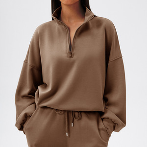Women Half Zip Sweatshirt Pullover Hoodie Stand Collar Long Sleeve Crew Neck <b>Sweat</b> <b>Top</b> Custom Logo - Product Image 4
