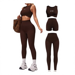 Ensemble de yoga 2 pièces sans couture pour femme, couleur unie, legging taille haute, crop top dos nageur sans bretelles, respirant, polyester/nylon, pour la gym - Product Image 5
