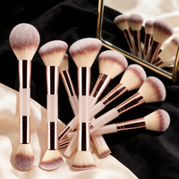 HEXUE – ensemble de pinceaux de maquillage à double extrémité, 12 pièces, poils en nylon doux, manche en plastique, 3 couleurs, Kit de pinceaux cosmétiques professionnels pour le visage et les yeux