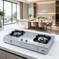 Kompor Gas Portabel untuk Dapur Rumah, Kompor Gas Stainless Steel untuk Luar Ruangan, Kompor Gas Meja 2 Tungku