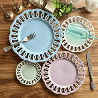 Ensemble d'assiettes en céramique creuses de couleur violet Morandi avec bord festonné, assiettes décoratives pour la maison, les mariages, les fêtes, la décoration de table