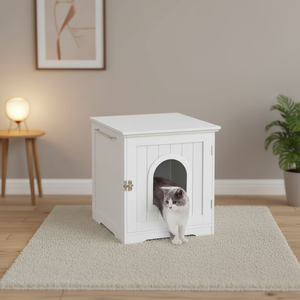 Enclos intérieur en bois pour <span class=keywords><strong>chat</strong></span>, idéal pour salle de bain, chambre et salon, avec porte, barre latérale et compartiment pour litière - Product Image 5